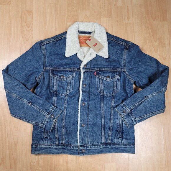 NEW Levi's Sherpa Denim Type II Trucker Jacket Men's Size Small Snap Winter Coat - Picture 1 of 8